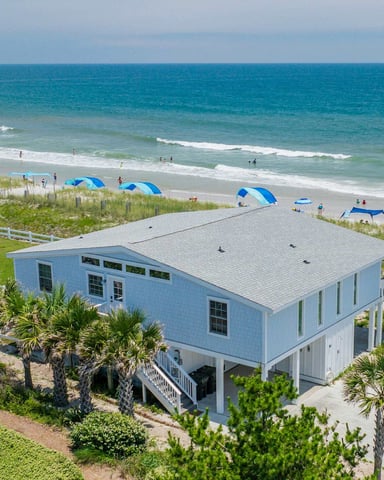 Aerial view of Wrightsville Beach properties by building